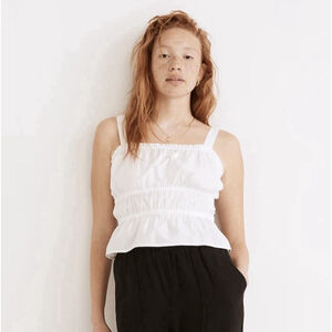 Madewell Poplin Sophia Peplum Tank Top Large White Cotton Smocked Beach Boho $72